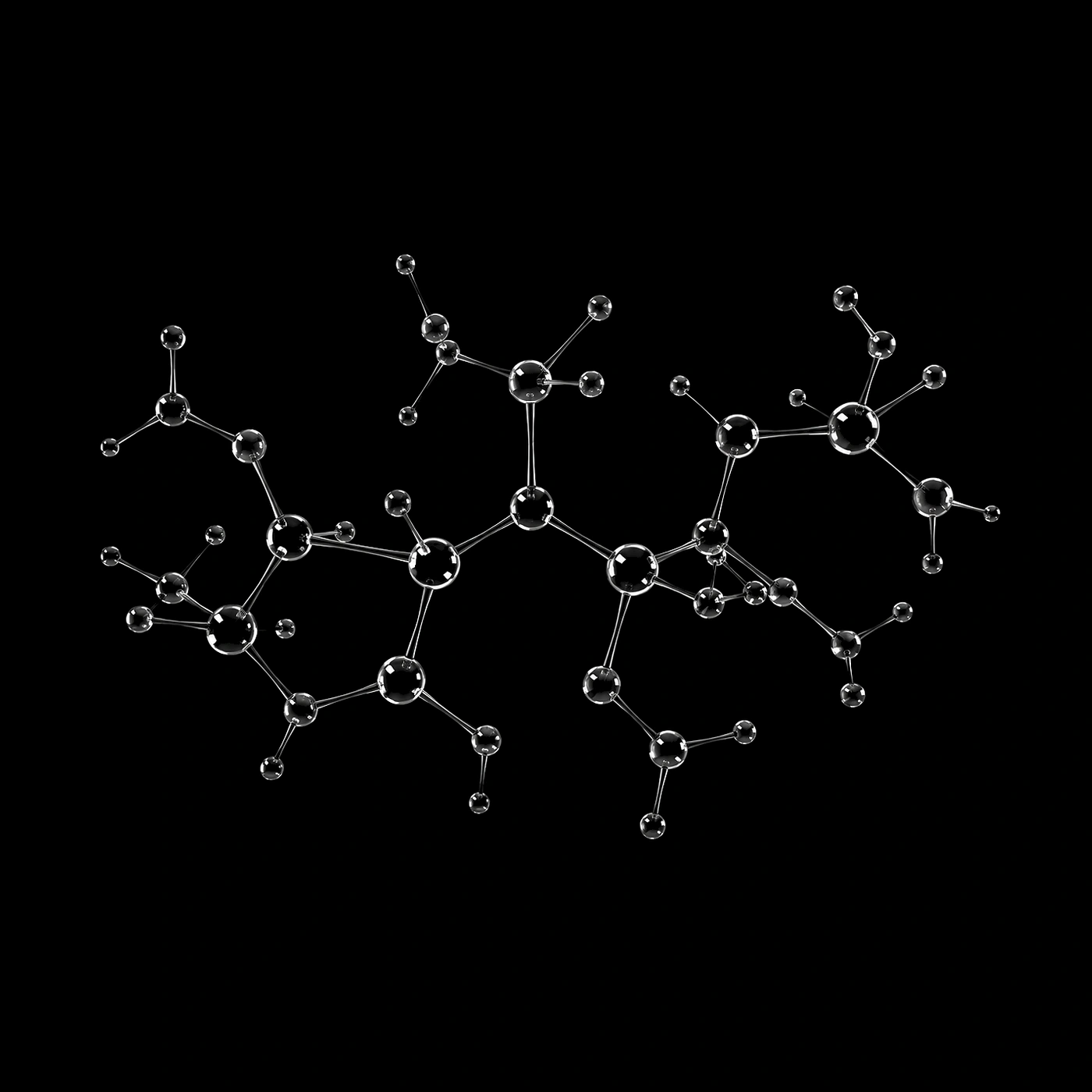 Moleculaire structuur op zwarte achtergrond als beeld voor scheikunde.