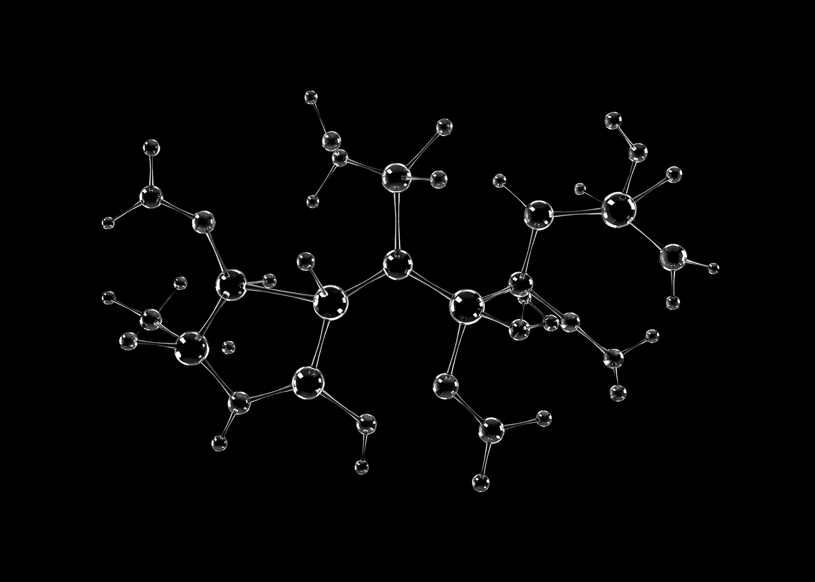 Moleculaire structuur op zwarte achtergrond als beeld voor scheikunde.