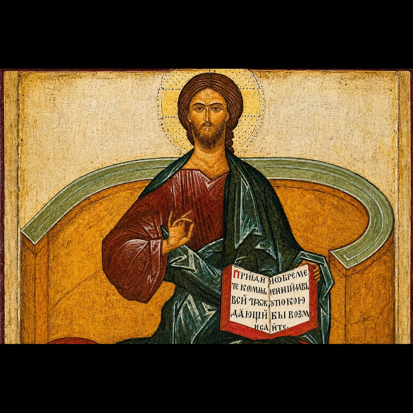 Christusicoon op zwarte achtergrond als beeld voor godsdienst en levensbeschouwing.