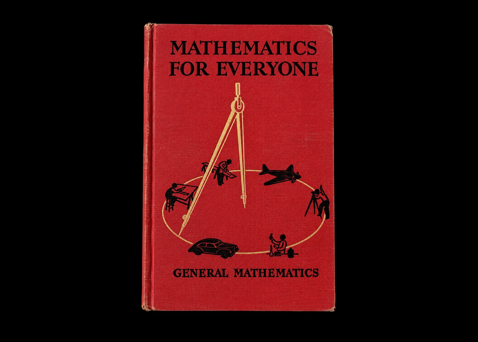 Rood wiskundeboek Mathematics for Everyone op zwarte achtergrond als hero-beeld voor wiskunde.